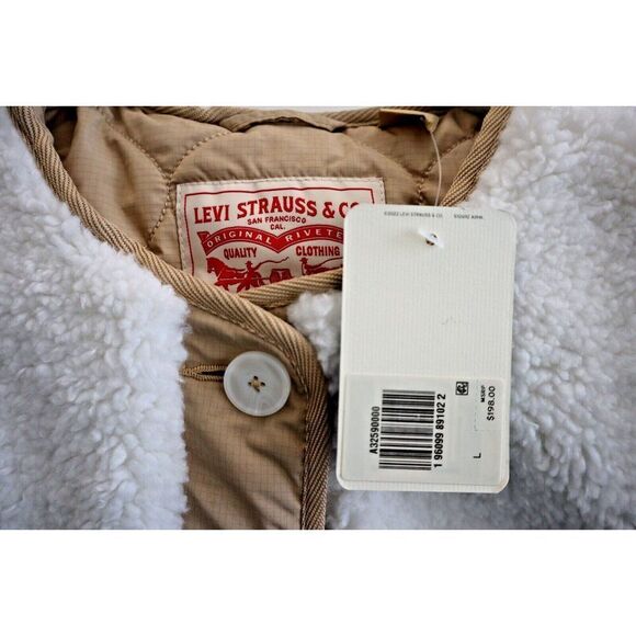 Levi’s Women's Sz L Beige/Cream Marlowe Oversized Reversible Sherpa Jacket - Picture 5 of 12